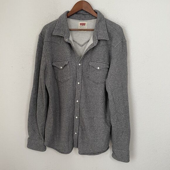 Levi's Knit Shacket Mens XL Gray Casual Comfy Retro 90s Y2K Button Snap - Picture 1 of 8